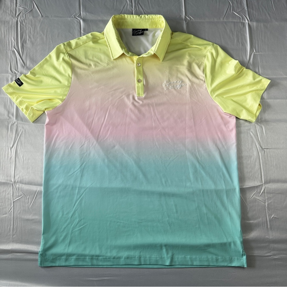 Sunday Swagger Polo Shirt Men XL Neon Yellow-Pink-Teal Ombre Performance Golf306